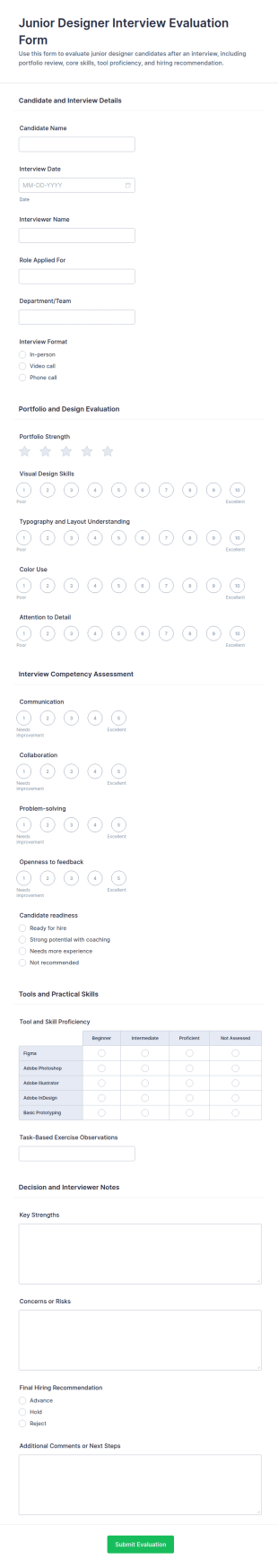 Junior Designer Interview Evaluation Form Template