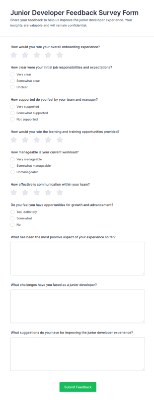 Junior Developer Feedback Survey Form Template