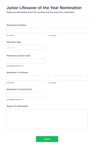Junior Lifesaver Of The Year Nomination Form Form Template