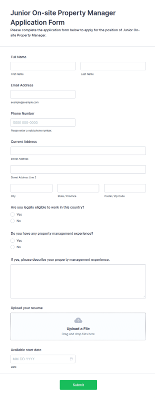Junior On Site Property Manager Application Form Template