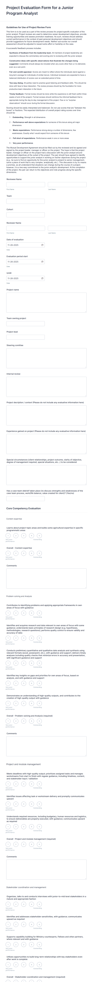 Junior Program Analyst Project Review Form Template
