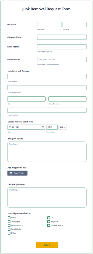 Junk Removal Request Form Template