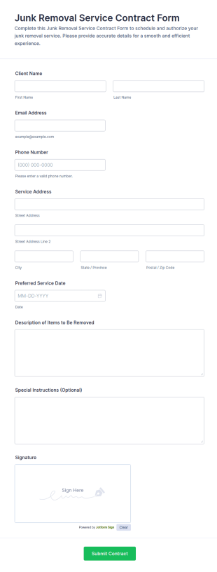 Junk Removal Service Contract Form Template