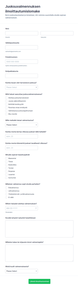Juoksuvalmennuksen Ilmoittautumislomake