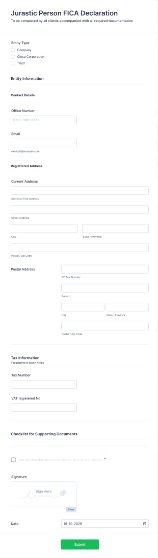 Business Entity Compliance Declaration Form Template