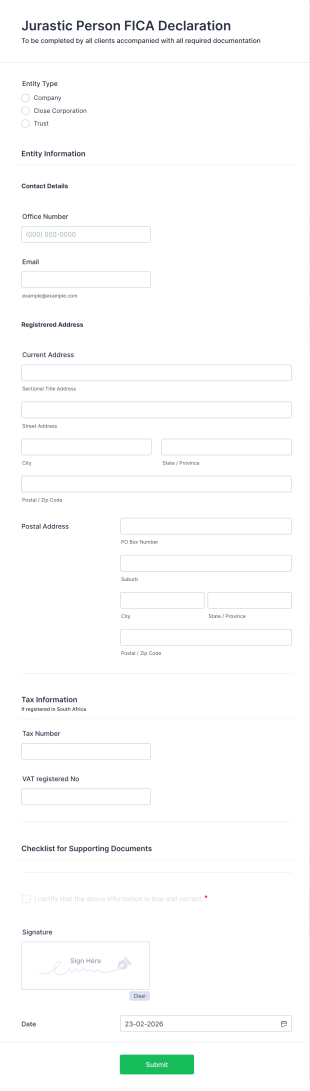 Business Entity Compliance Declaration Form Template