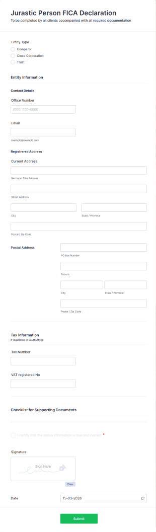 Business Entity Compliance Declaration Form Template