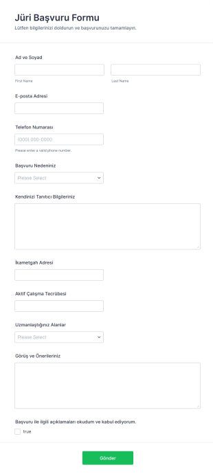 Jüri Başvuru Form Şablonu