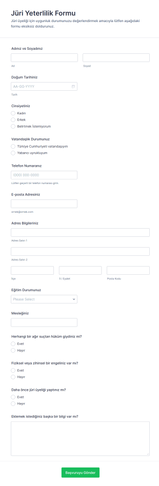 Jüri Yeterlilik Form Şablonu