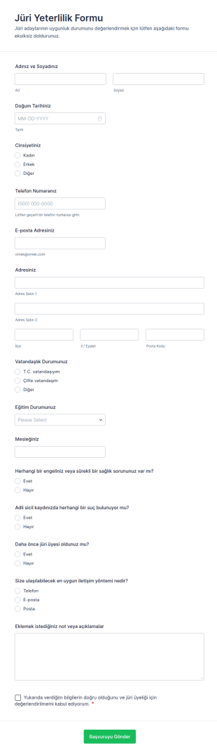 Jüri Yeterlilik Form Şablonu