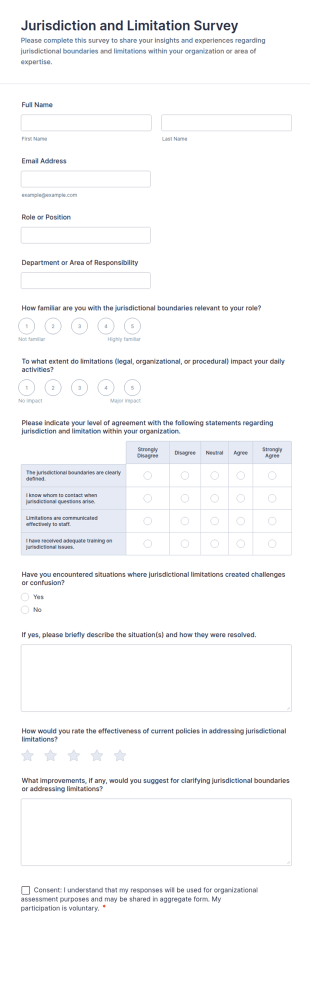 Jurisdiction And Limitation Survey Form Template