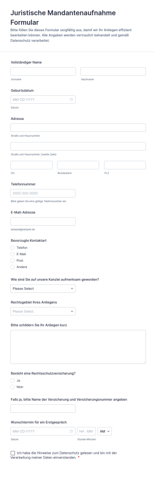 Juristische Mandantenaufnahme Formular