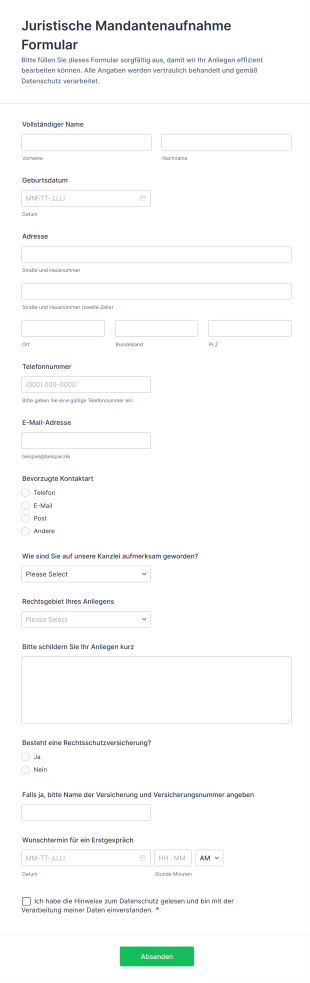 Juristische Mandantenaufnahme Formular