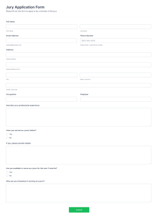 Jury Application Form Template