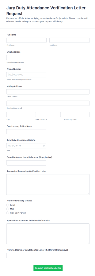 Jury Duty Attendance Verification Letter Request Form Template