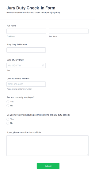 Jury Duty Check In Form Form Template