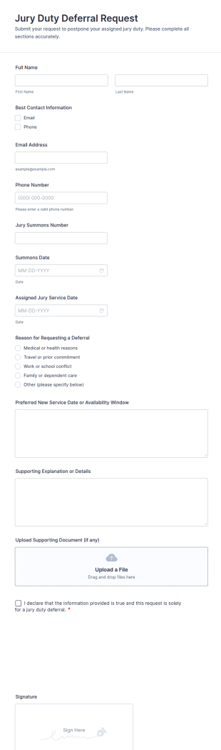 Jury Duty Deferral Request Form Template