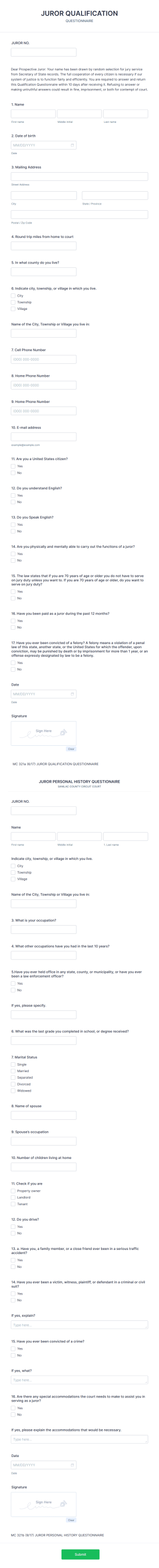 Jury Qualification Form Template