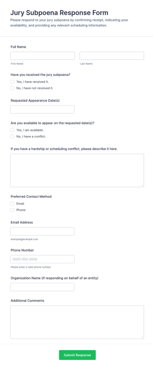 Jury Subpoena Response Form Template