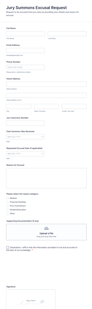Jury Summons Excusal Request Form Template
