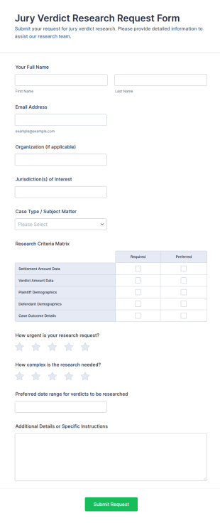 Jury Verdict Research Request Form Template
