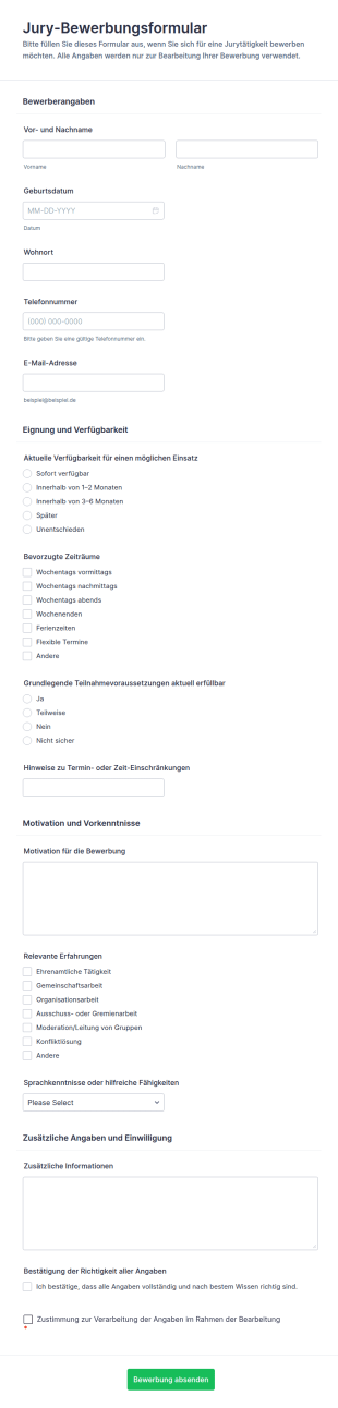 Jurybewerbung Formular