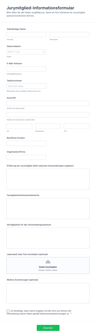 Jurymitglied Informationsformular