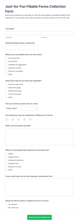 Just For Fun Fillable Forms Collection Form Template
