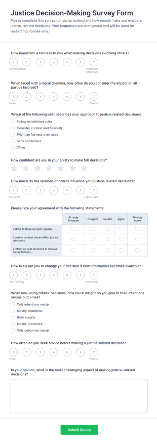 Justice Decision Making Survey Form Template