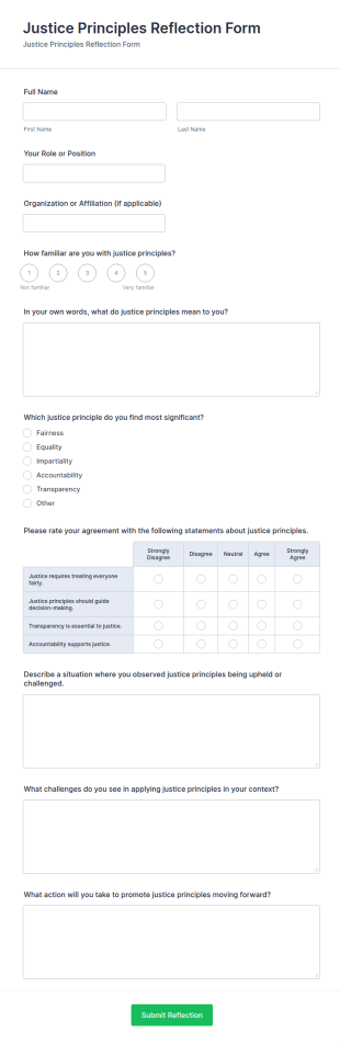 Justice Principles Reflection Form Template