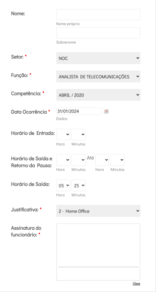 JUSTIFICATIVA DE PONTO Form Template