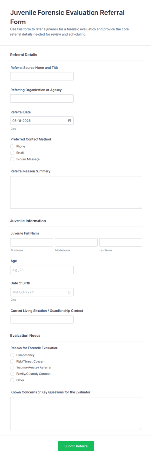 Juvenile Forensic Evaluation Referral Form Template