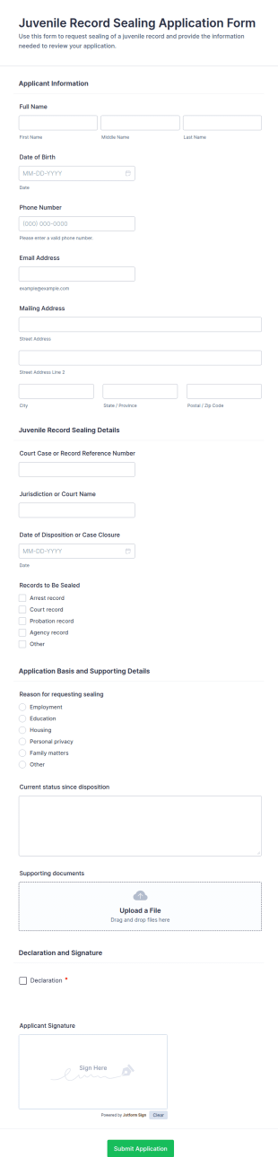 Juvenile Record Sealing Application Form Template