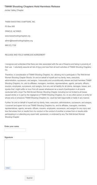 JV Hold Harmless Form Template