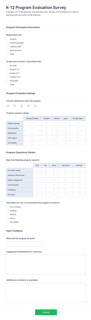 K 12 Program Evaluation Survey Form Template