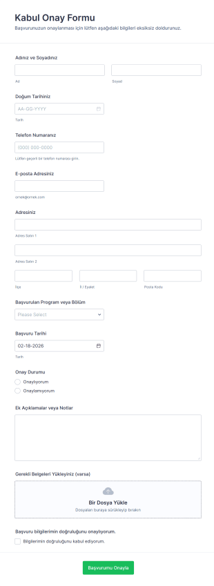Kabul Onay Form Şablonu