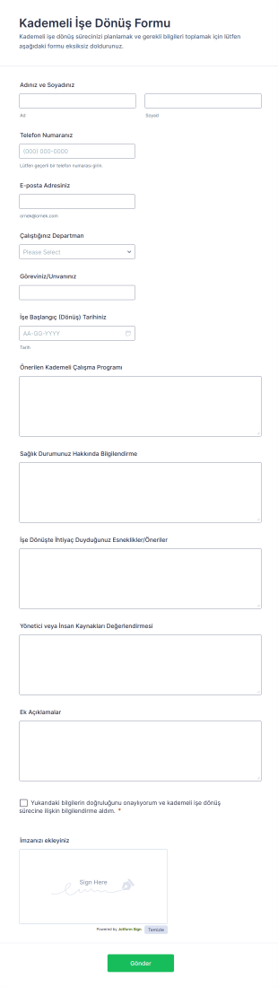 Kademeli İşe Dönüş Form Şablonu