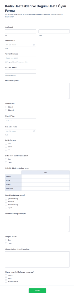 Kadın Hastalıkları Ve Doğum Hasta Öykü Form Şablonu