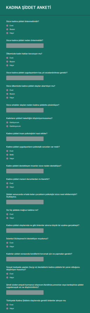Kadına Şiddetle İlgili Anket Form Şablonu