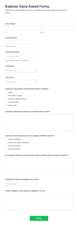 Kadınlar Günü Anketi Form Şablonu