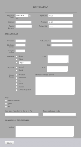 Kahvaltı Rezervasyon Form Template