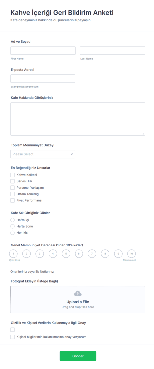 Kahve İçeriği Geri Bildirim Anketi Form Şablonu