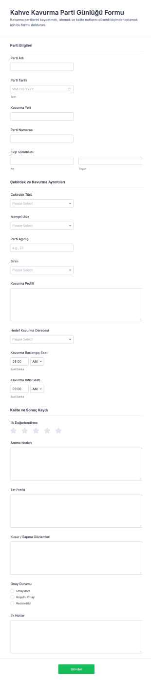 Kahve Kavurma Parti Kayıt Form Şablonu