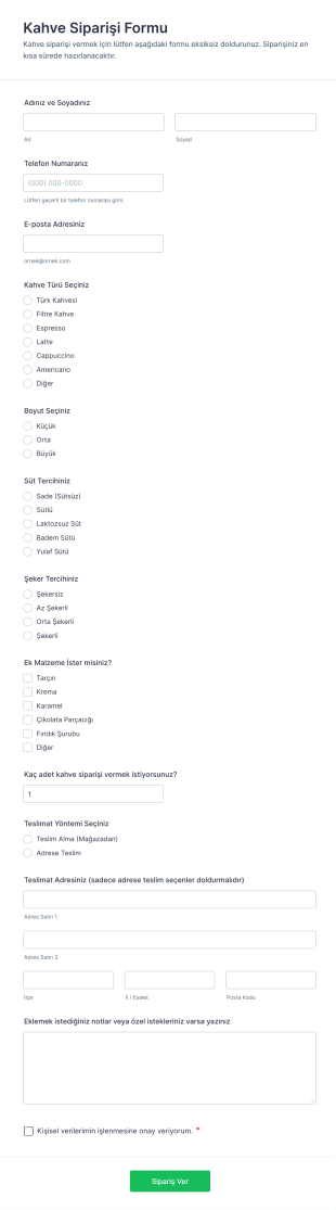 Kahve Siparişi Form Şablonu