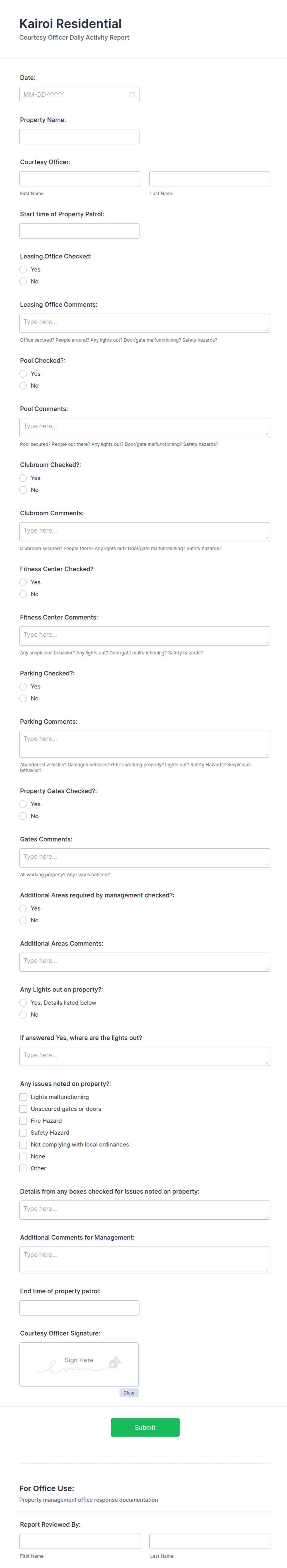 Residential Security Patrol Activity Report Form Template | Jotform
