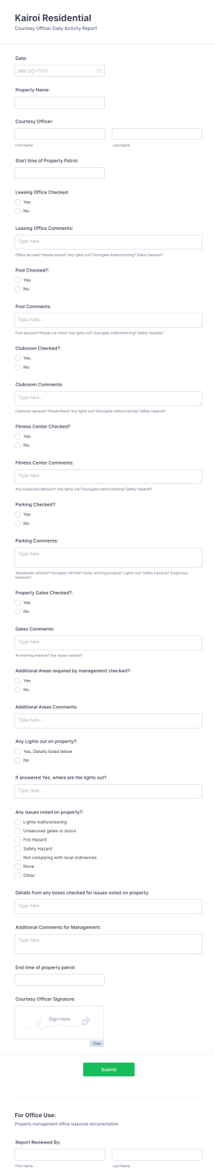 Residential Security Patrol Activity Report Form Template