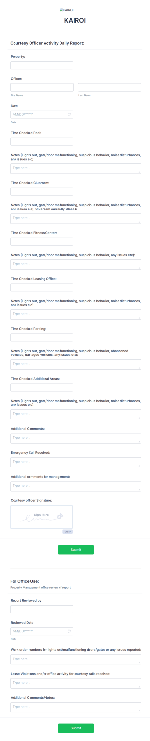 Courtesy Officer Daily Activity Report Form Template