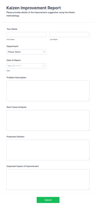 Kaizen Improvement Report Form Template
