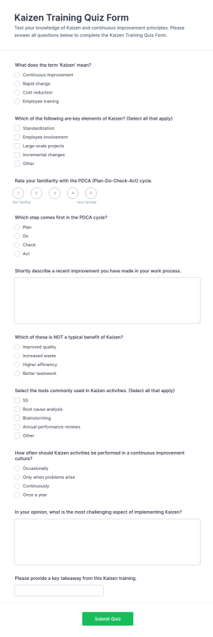 Kaizen Training Quiz Form Template