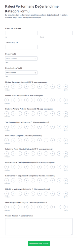 Kaleci Değerlendirme Form Şablonu